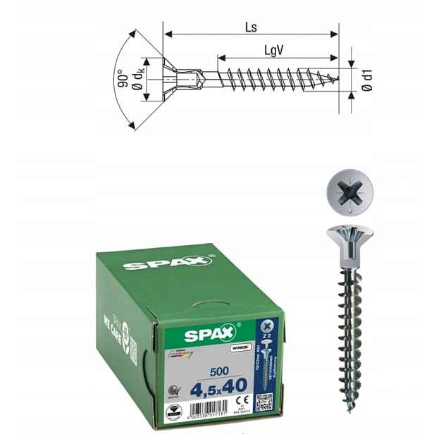 Univerzální vrut do dřeva Spax 4.5 x 40 Wirox 500 ks