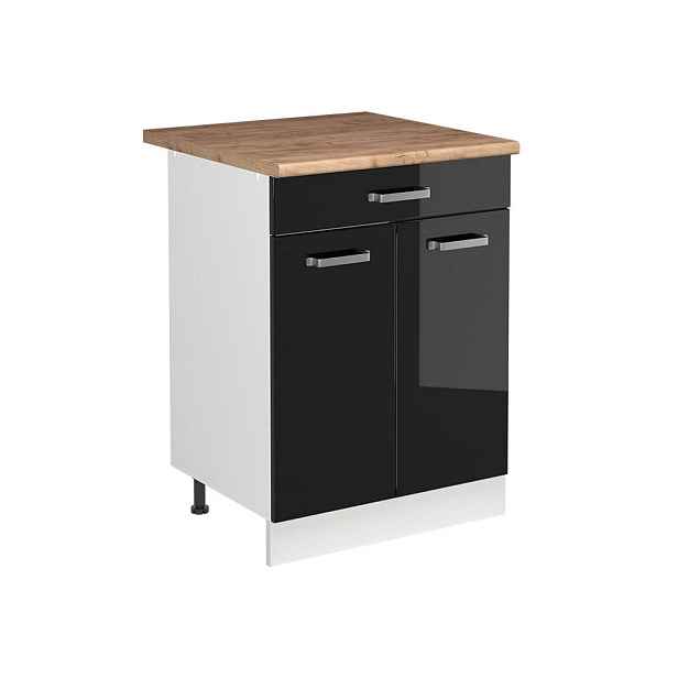 Vicco SKŘÍŇKA POD DŘEZ R-Line, Černý vysoký lesk/Bílá, 60 cm pracovní deska Zlatý mocný dub