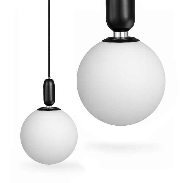 Závěsná lampa Thick 25 cm E27 černá mléčná koule pro Smart Track 48VDC