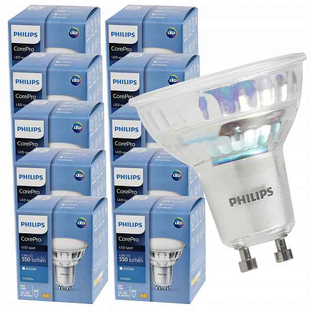 10x Led žárovka GU10 Philips 4,9W 550lm 4000k Premium Sada Led žárovek