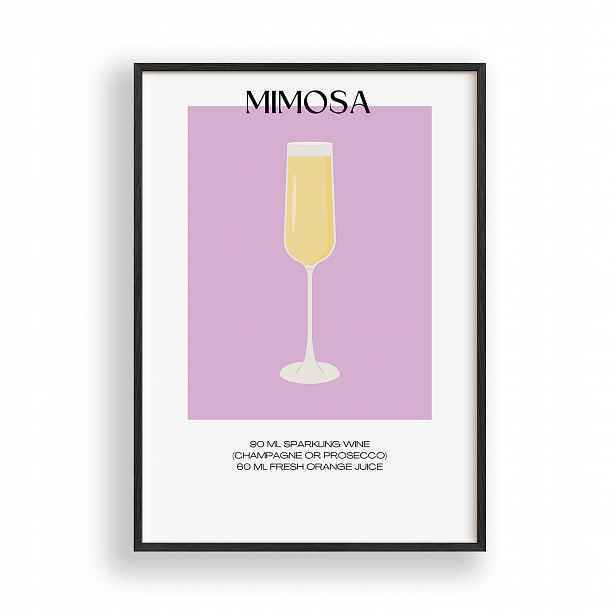 Obraz Koktejl Mimosa Plakát Rámeček Dřevěný Černý 30x42 cm