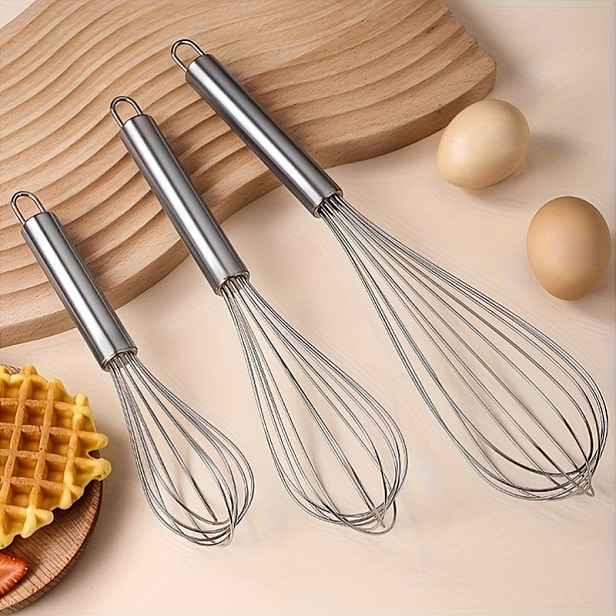 TEMU 3ks/1ks Nerezová metla, s hrubými drátěnými metly a robustní rukojetí, vhodná pro šlehání vajec, míchání, smáčení, hnětení a šlehání při vaření