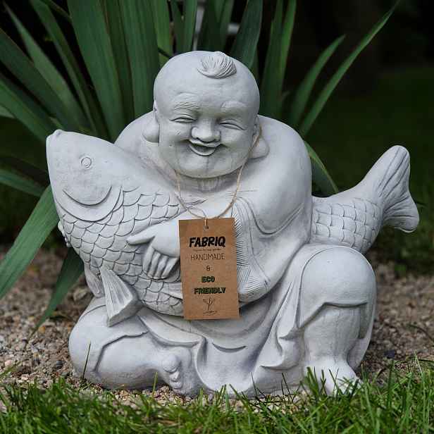 Velký Buddha s rybou Koi Betonová figurka 33 cm 21 kg