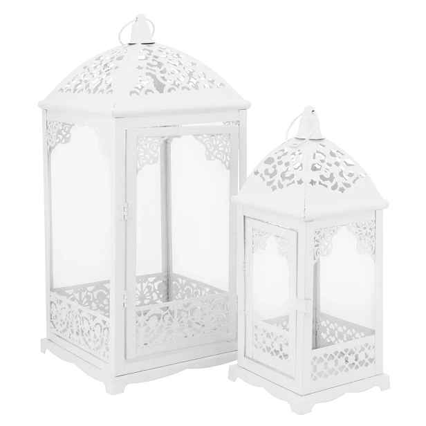Ozdobné Lucerny S Prolamovanými Okraji 31/42 CM Kovové, Bílé, Sada 2 Ks