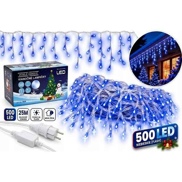 Vánoční Osvětlení Rampouchy Venkovní 500 Led 25 M Modré Kombinované Flash