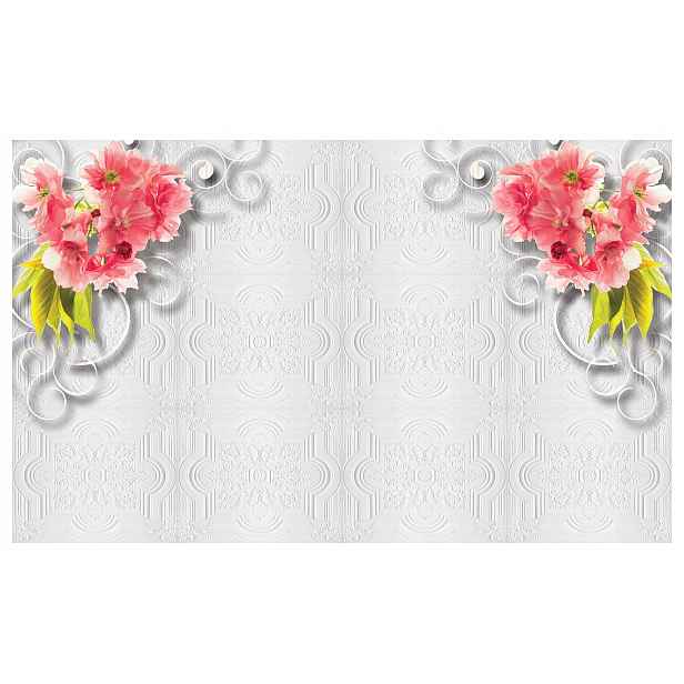 Fototapeta flizelina Růžové květy a ornamenty na světlém pozadí 350x250 lepidlo