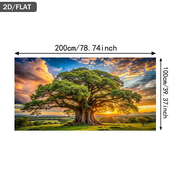 TEMU 2D plochý obraz na plátně bez rámu s dominantním stromem při západu slunce, rozměry 100 x 200 cm (39,37 x 78,74 palců), ideální pro moderní