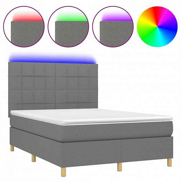 vidaXL Box spring postel s matrací a LED tmavě šedá 140x190 cm textil