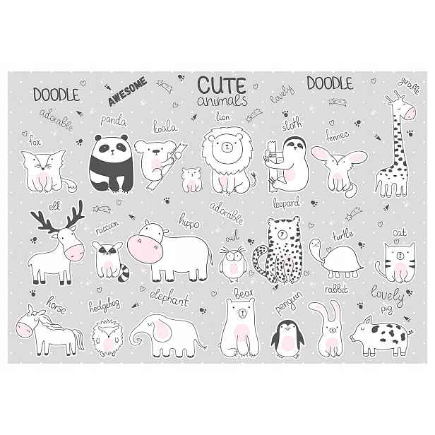 Fototapeta Zvířata Doodle Fenek Panda Slon 368x280 vinylová lepidlo