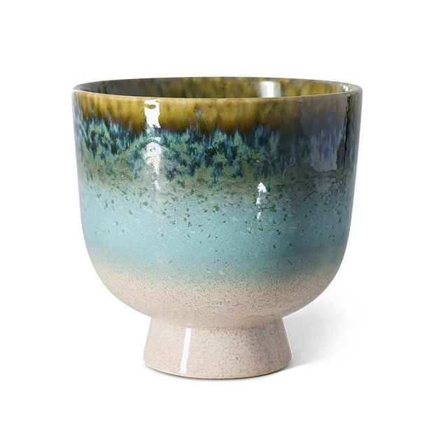 Modrý kameninový obal na květináč Retro Lagoon - Ø 20,5*20 cm HKLIVING