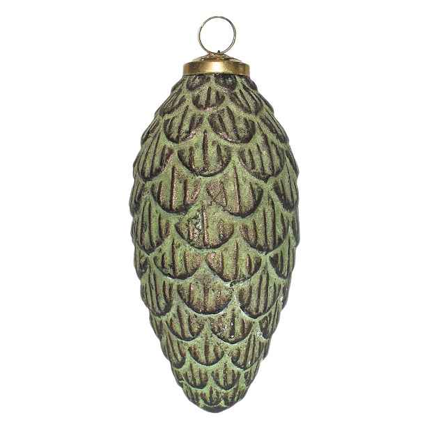Zeleno-hnědá skleněná ozdoba šiška - Ø 7*15 cm Clayre & Eef