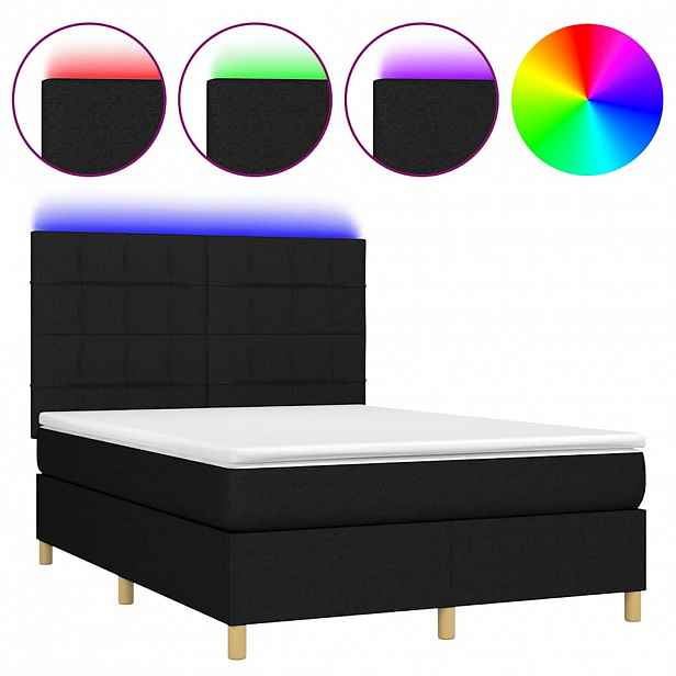 vidaXL Box spring postel s matrací a LED černá 140x190 cm textil