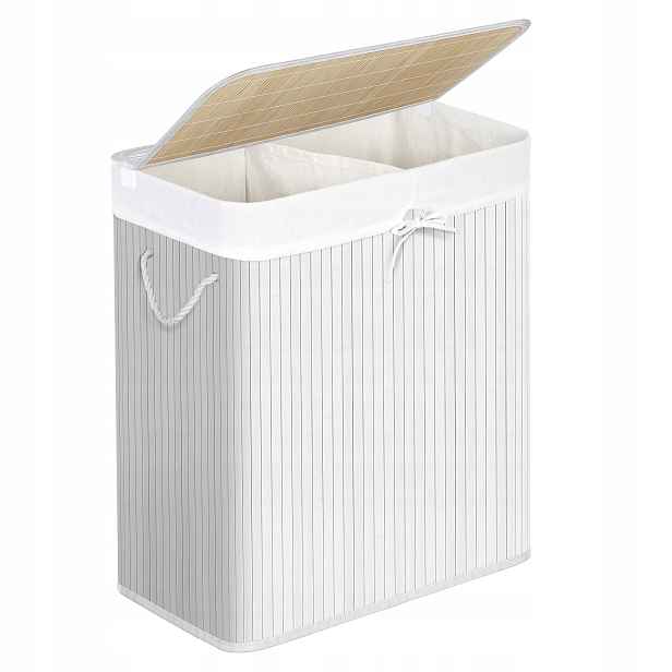 Bambusový koš stojící bílý s vložkou 52 cm Boho