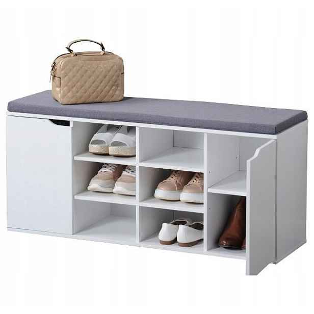 Botník se sedákem a úložnými boxy, bílý 103 x 30,5 x 48 cm