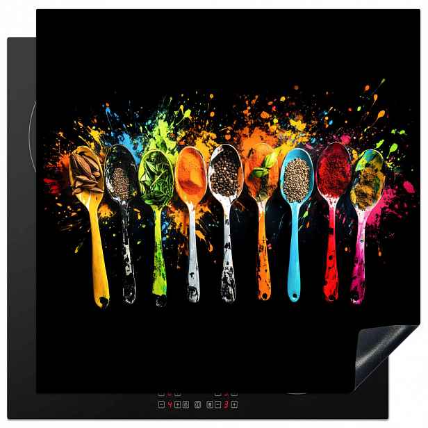 MuchoWow KRYT NA INDUKČNÍ DESKU Lžičky - koření - moderní - graffiti - barva - barevné 78x78 cm