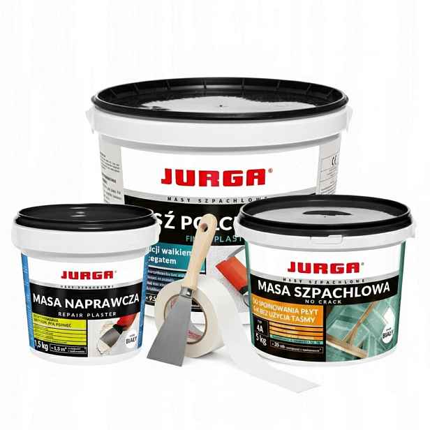 Sada Jurga 3v1: opravná hmota 1,5 kg tmelová hmota 5 kg hladítko 17 kg