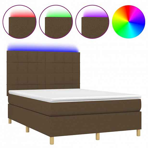 vidaXL Box spring postel s matrací a LED tmavě hnědá 140x190 cm textil