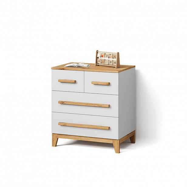Livinity® KOMODA Mailo Bílá/Artisan 80 x 88 cm se 4 zásuvkami