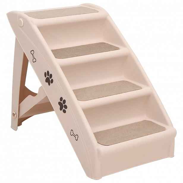 vidaXL Skládací schůdky pro psy krémové 62 x 40 x 49,5 cm