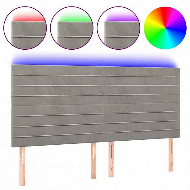 vidaXL Čelo postele s LED světle šedé 200x5x118/128 cm samet