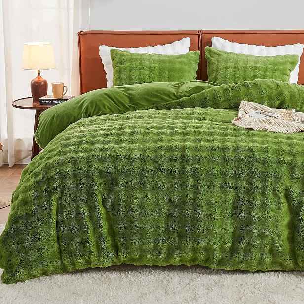Povlečení plyšové kožešinové 200x200, 2 povlaky na polštář 80x80, zelené
