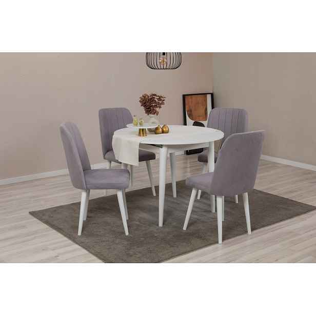 Jídelní set s rozkládacím stolem a židlemi (5 kusů) Vina 0701 - White, Grey