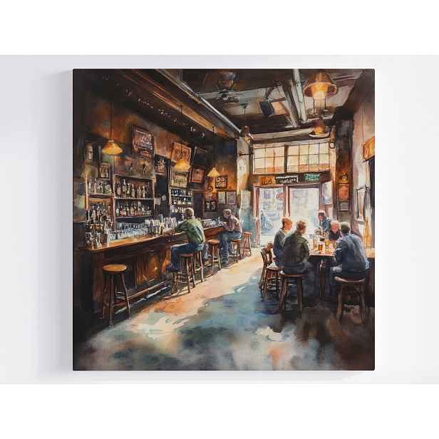 Obraz Na Plátně Canvas Irská Pub Vintage Interiér Bar Akvarel 50x50