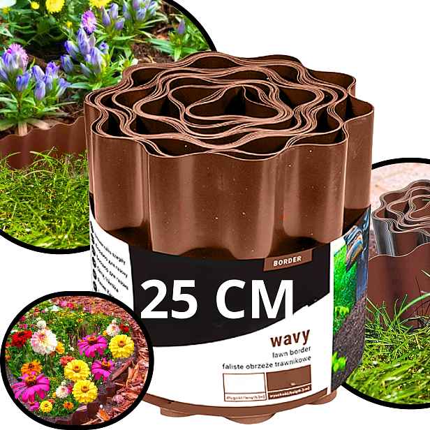 Zahradní Lem Trávníkové vlnité Palisáda 9 m/25 cm Hnědá silná tráva