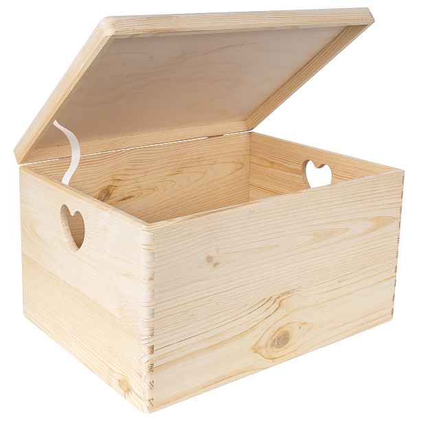 Dřevěná Krabička s úchyty ve tvaru srdce, úložný box, 40x30x24cm