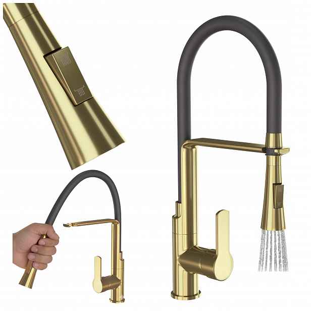 Kuchyňská baterie Kran Set 43 cm Vegas Kartáčované zlato Výlevka Ohebná
