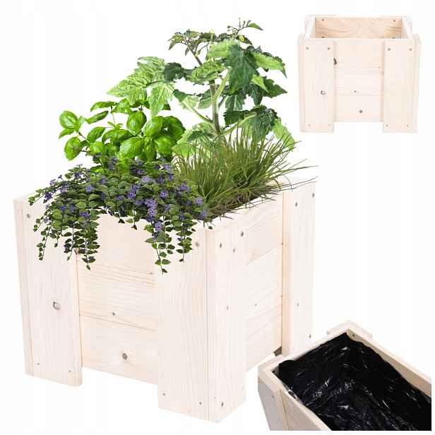 Květináč dřevěný na terasa balkon truhlík na květiny velký 30x30x30 Fólie