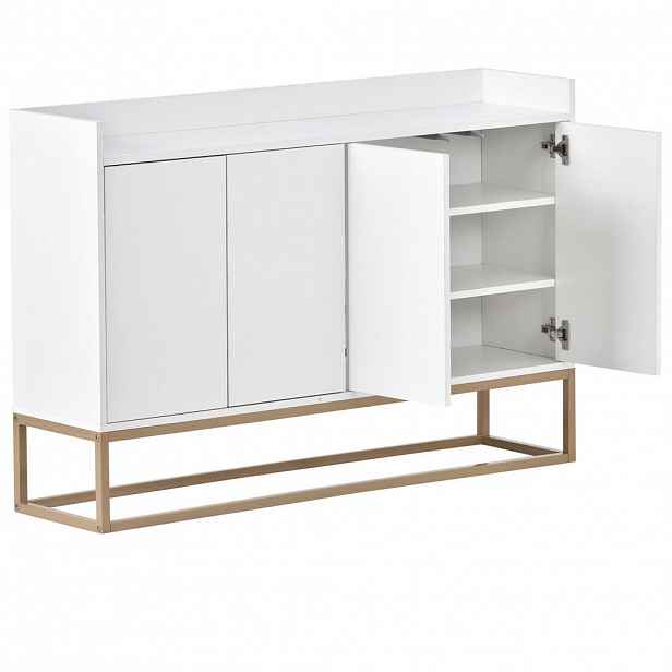 SHOPENTRA BÍLÁ příborník 120x30x80 cm se 4 dvířky – moderní komoda se zlatým kovovým rámem