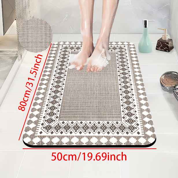 TEMU 1 ks Protiskluzová rohožka do koupelny z diatomitové zeminy, snadný geometrický , potiskem koberce, rychleschnoucí, protiskluzová absorpční
