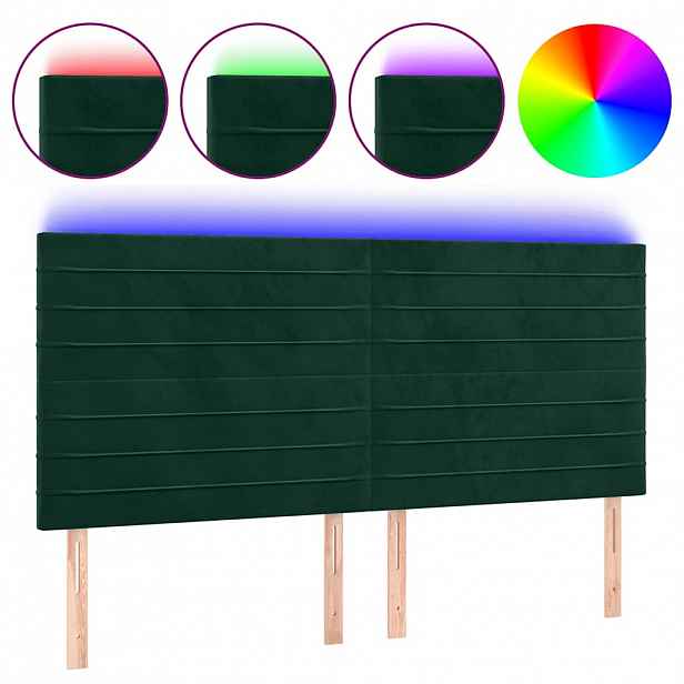 vidaXL Čelo postele s LED tmavě zelené 200x5x118/128 cm samet