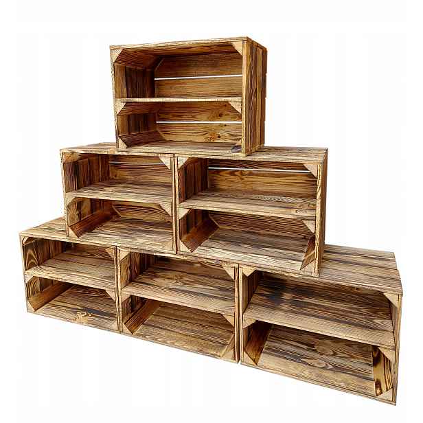 6 x opálená dřevěná skříňka s policí 39x29x24 cm – regál v loftovém stylu