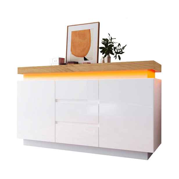 Modenvie KOMODA z dřevotřísky a MDF, 140/39/81 cm bílá, LED osvětlení