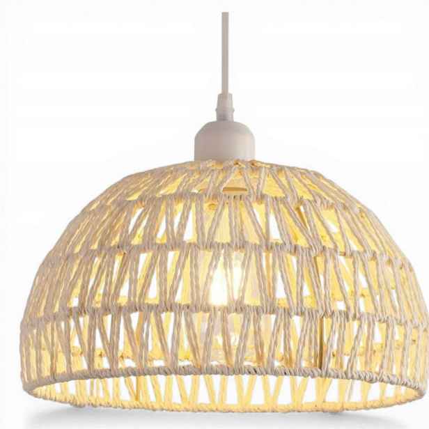 Závěsná lampa stropní svítidlo ratanová ve stylu boho, stínidlo 30 cm, E27, nastavitelná