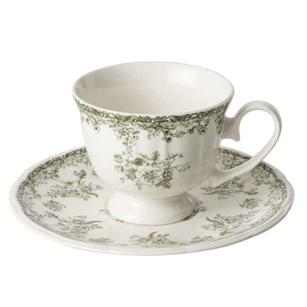 Bílý porcelánový šálek s podšálkem Vintage Blossom - 9*9*7 cm J-Line by Jolipa