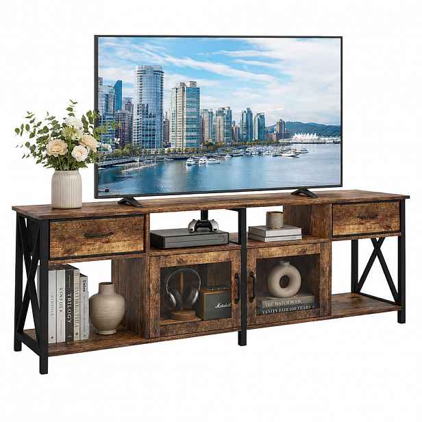 Relaxdays STOLEK TV Hnědá Černá industriální s úložným prostorem 180 cm