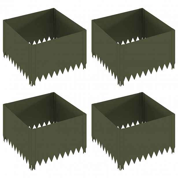 vidaXL Okraj trávníku 4 ks 60 x 60 x 35 cm Ocel Olivově zelená