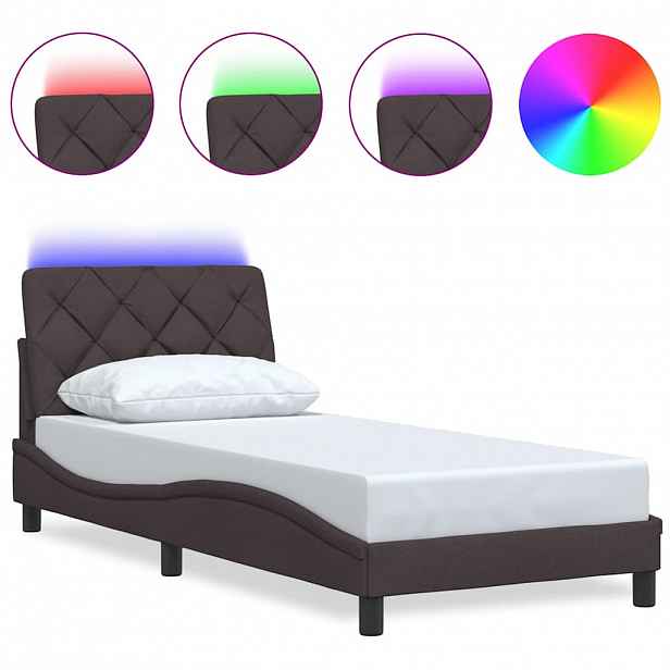 vidaXL Rám postele s LED osvětlením bez matrace tmavě hnědý 80x200 cm látkový