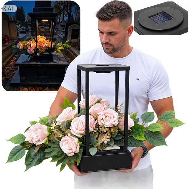 Dekorace Solární Komplet Na Hrob Růže Hřbitov Srdce Kytice Svazek XXL 90 cm