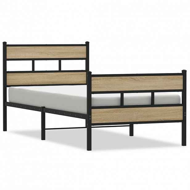 vidaXL Kovový rám postele bez matrace dub sonoma 90 x 190 cm