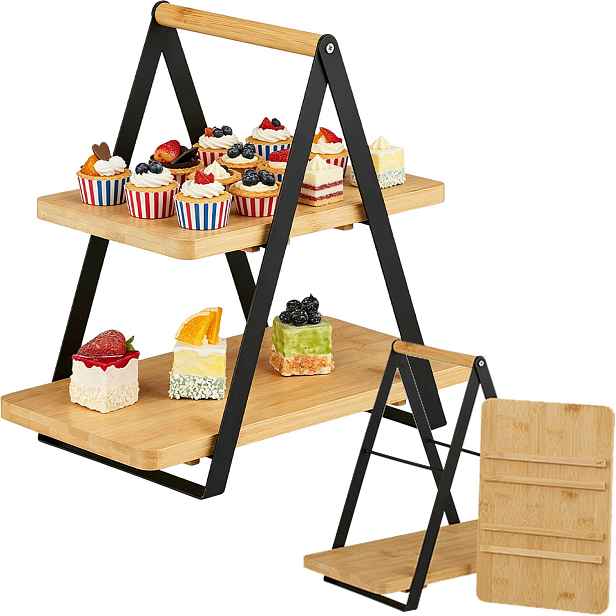 Podnos Bambusová 2-patrová horizontální na dort Sušenky Ovoce Snacky