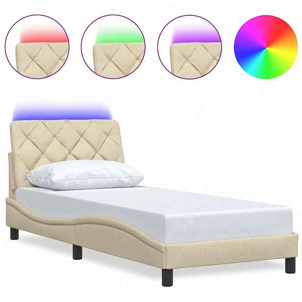 vidaXL Rám postele s LED bez matrace Cream 80x200 cm Látka