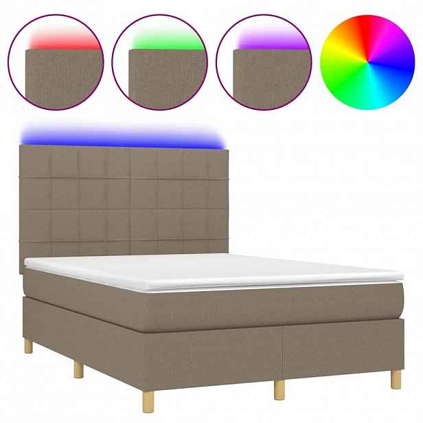 vidaXL Box spring postel s matrací a LED taupe 140x200 cm textil