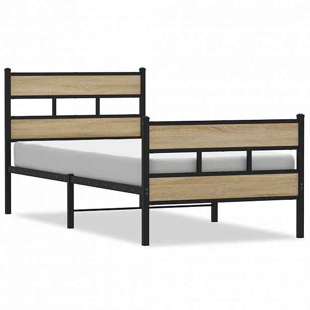 vidaXL Kovový rám postele bez matrace dub sonoma 100 x 190 cm