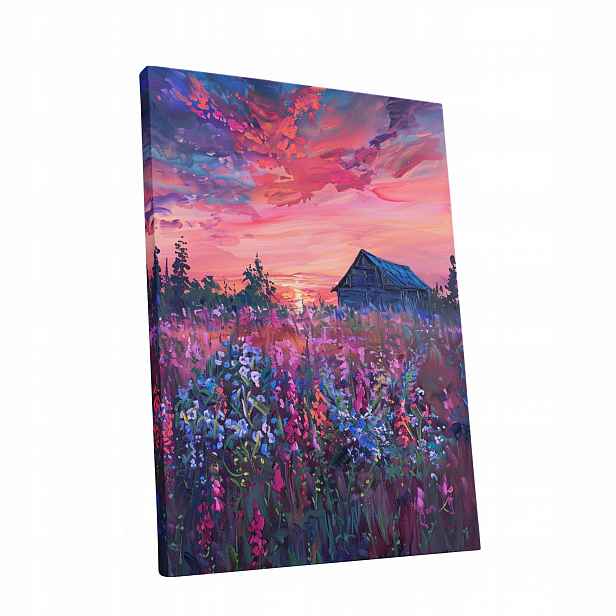 Obraz na plátně Západ Slunce květiny krajina domu obývacího pokoje 90x120