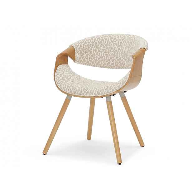 Designová jídelní židle SAROLTA - krémová / béžová / dub
