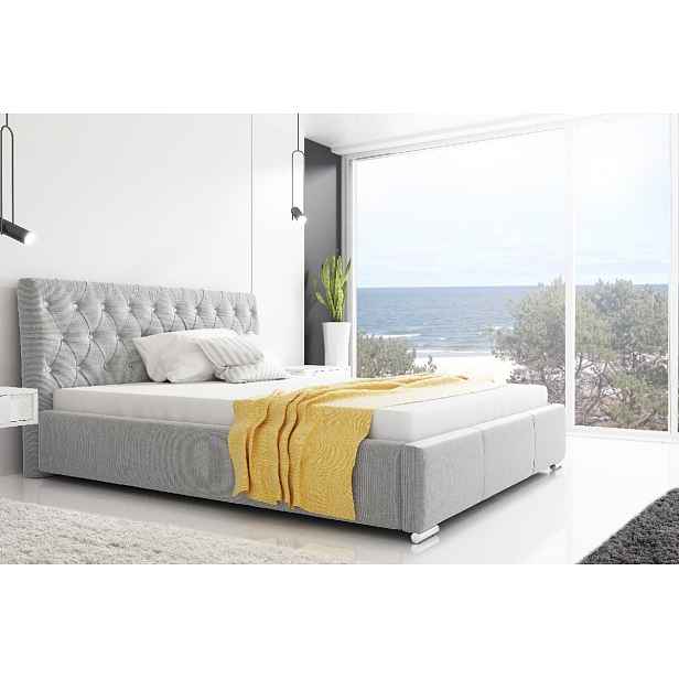 Designová postel Adelaide s vysokým čelem a úložným prostorem světle šedá 180 x 200